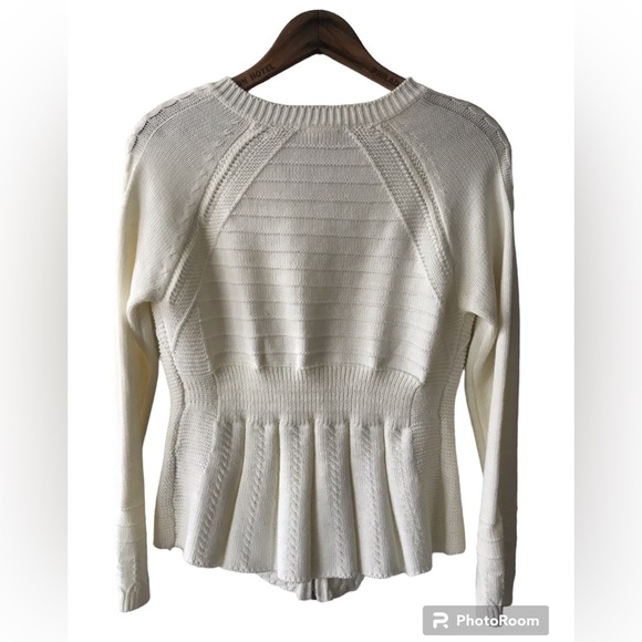 🩷Mystree | Women’s ivory long sleeve zip front cable knit cardigan sweater, sz S - Picture 5 of 14
